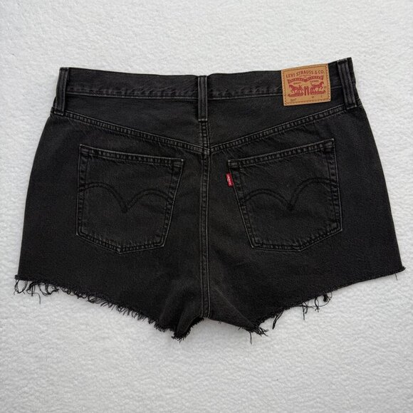 Levis 501 Black Cut Off Button Fly Jean Shorts High Rise Western Womens W32 - Picture 4 of 12